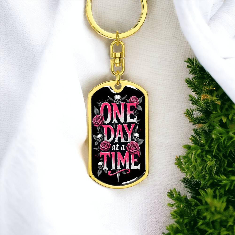 Personalized "One Day at a Time" Dog Tag Keychain | Sober Gift for Recovery Milestones