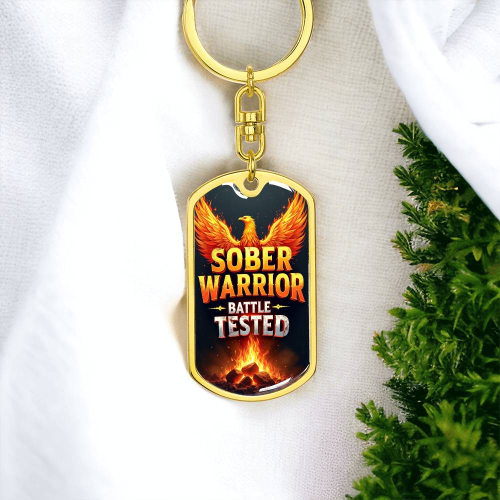 Sober Warrior Phoenix Rising Keychain - Personalized Sobriety Gift