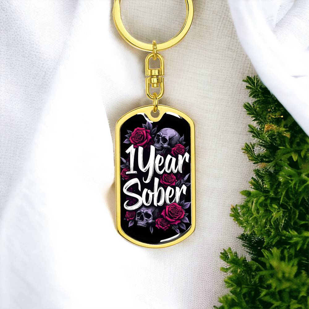 Personalized 1 Year Sober Dog Tag Keychain - Sobriety Milestone Gift