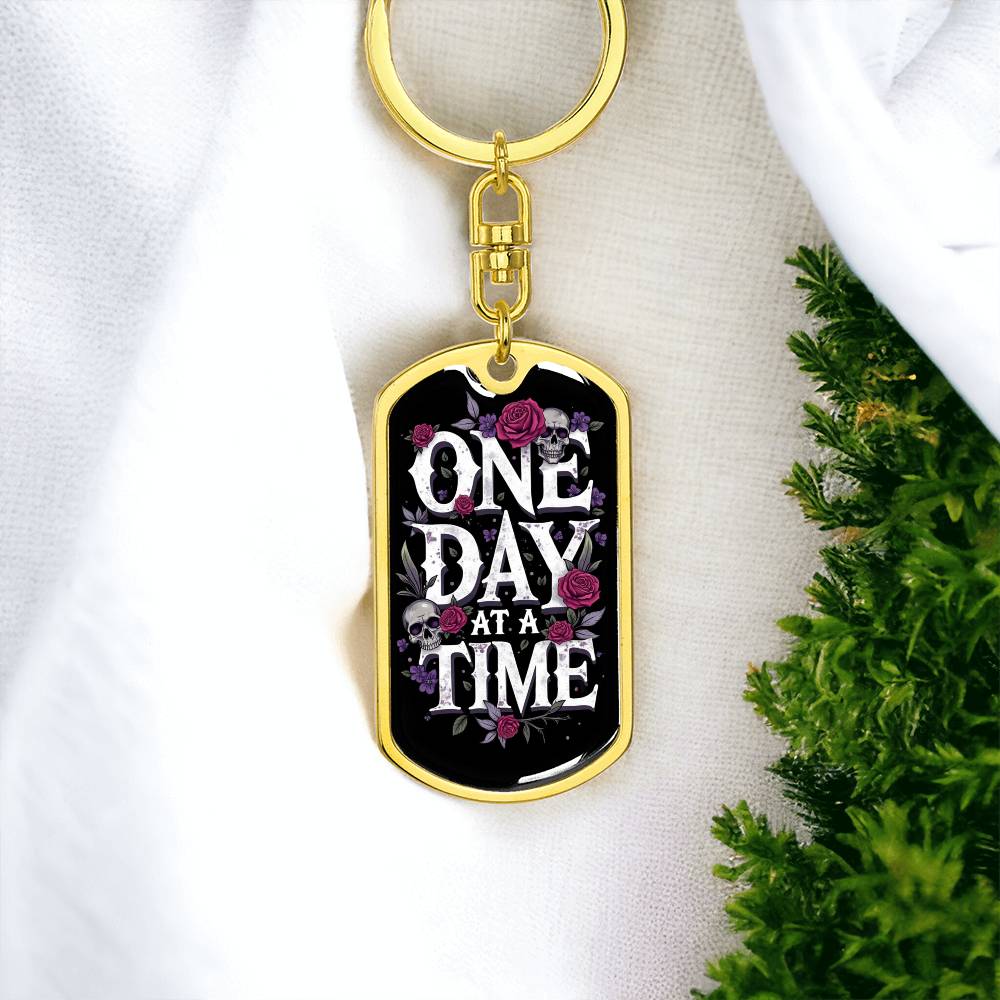 Personalized One Day at a Time Dog Tag Keychain | Sober Gift for Recovery Milestones