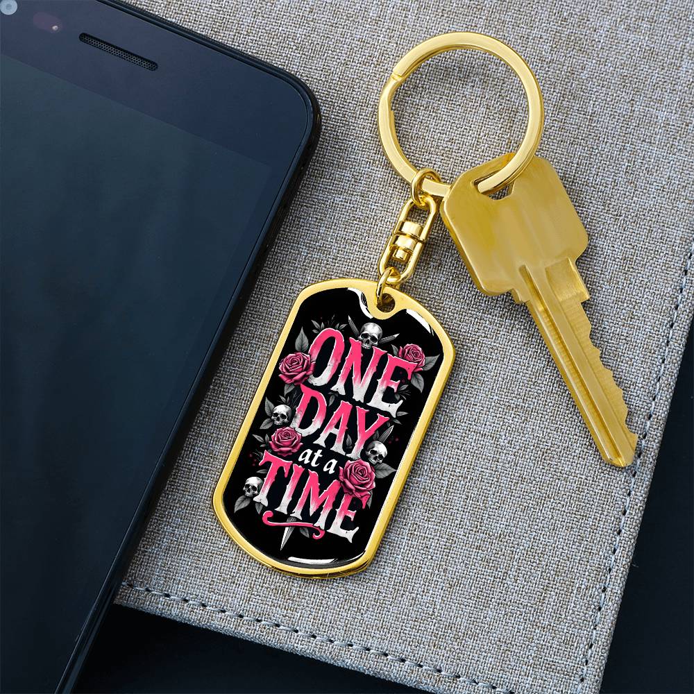 Personalized "One Day at a Time" Dog Tag Keychain | Sober Gift for Recovery Milestones