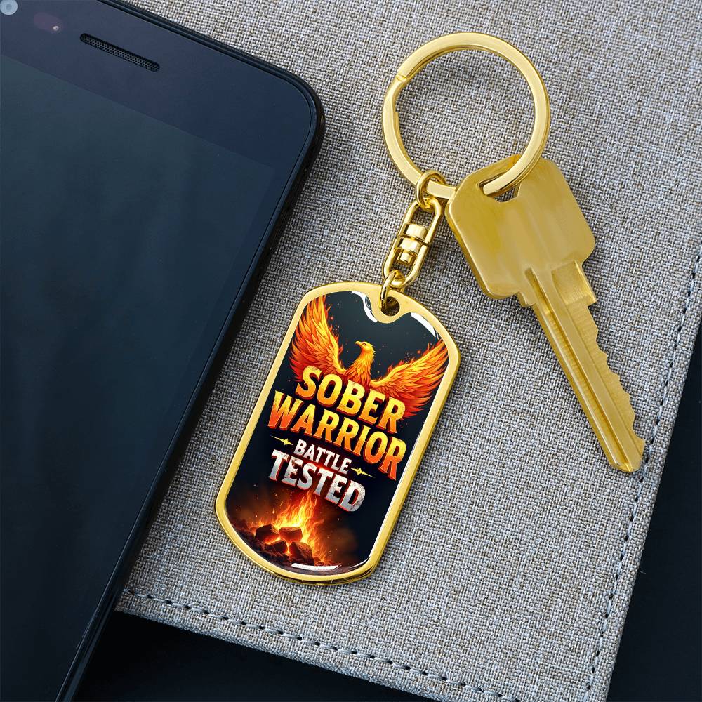 Sober Warrior Phoenix Rising Keychain - Personalized Sobriety Gift