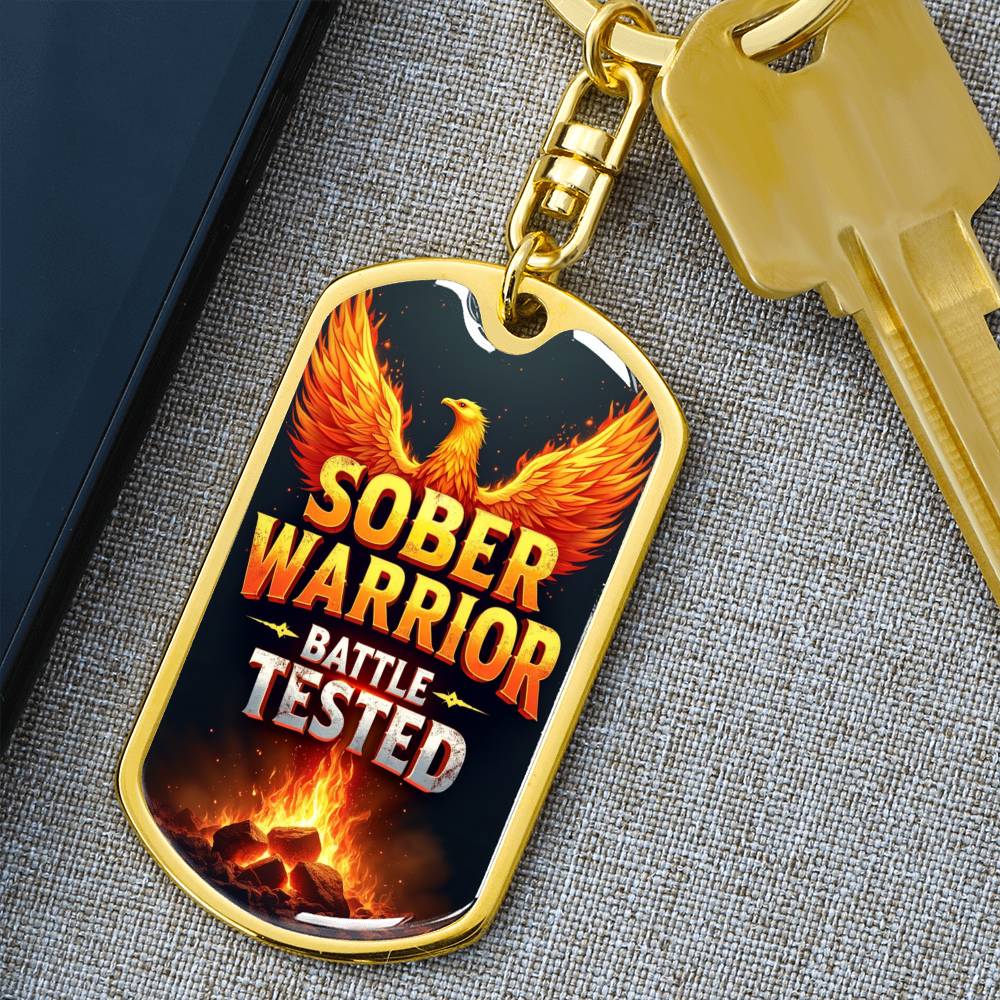 Sober Warrior Phoenix Rising Keychain - Personalized Sobriety Gift