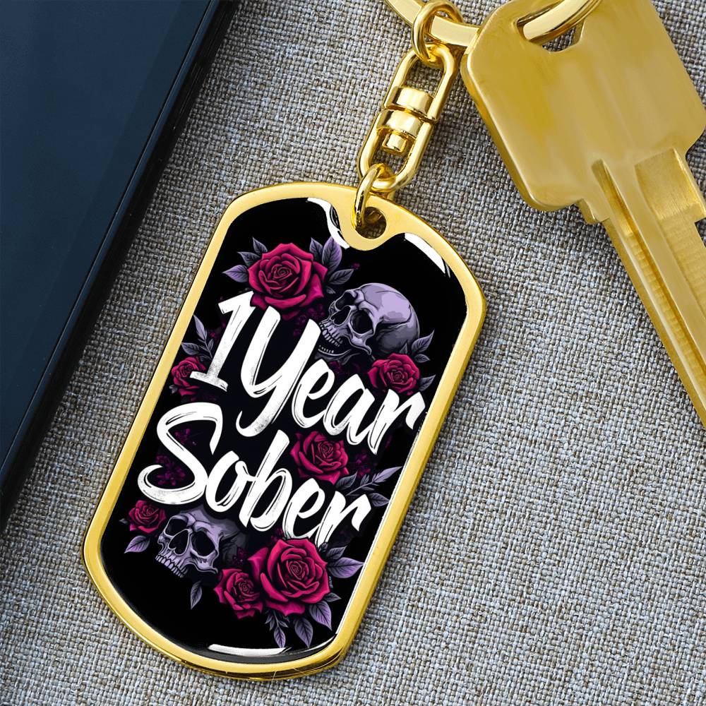 Personalized 1 Year Sober Dog Tag Keychain - Sobriety Milestone Gift