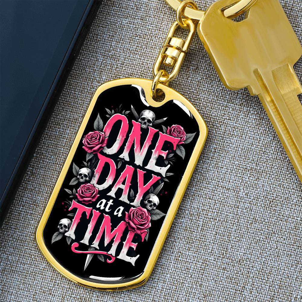 Personalized "One Day at a Time" Dog Tag Keychain | Sober Gift for Recovery Milestones