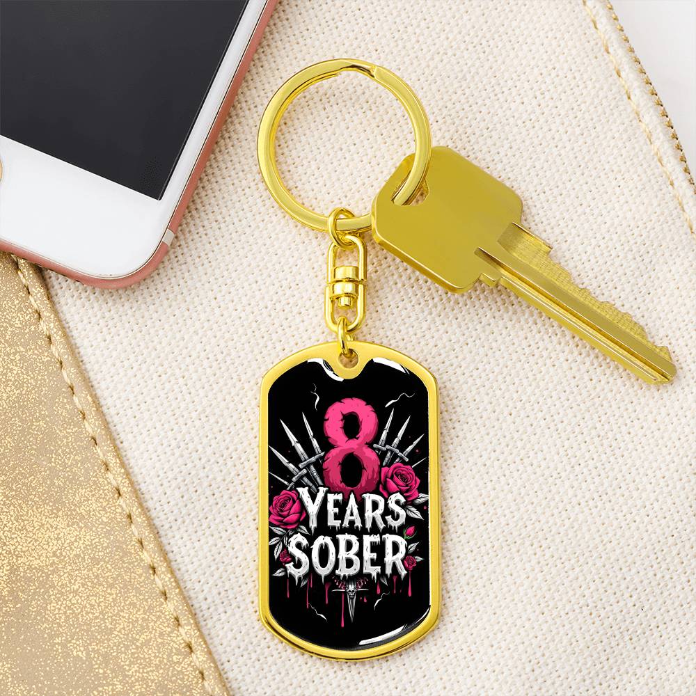 8 Year Sober Dog Tag Keychain - Personalized Sobriety Milestone Gift