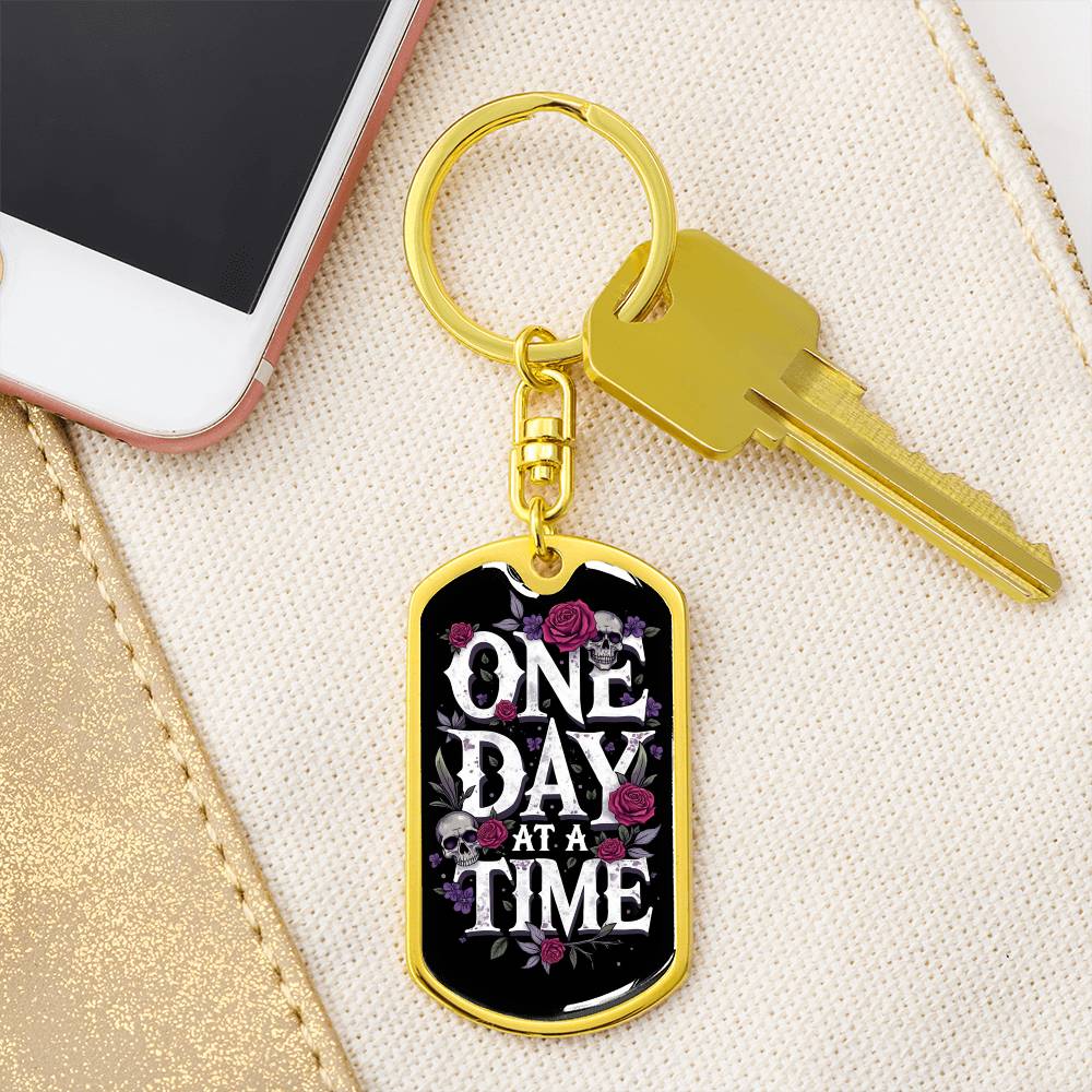 Personalized One Day at a Time Dog Tag Keychain | Sober Gift for Recovery Milestones