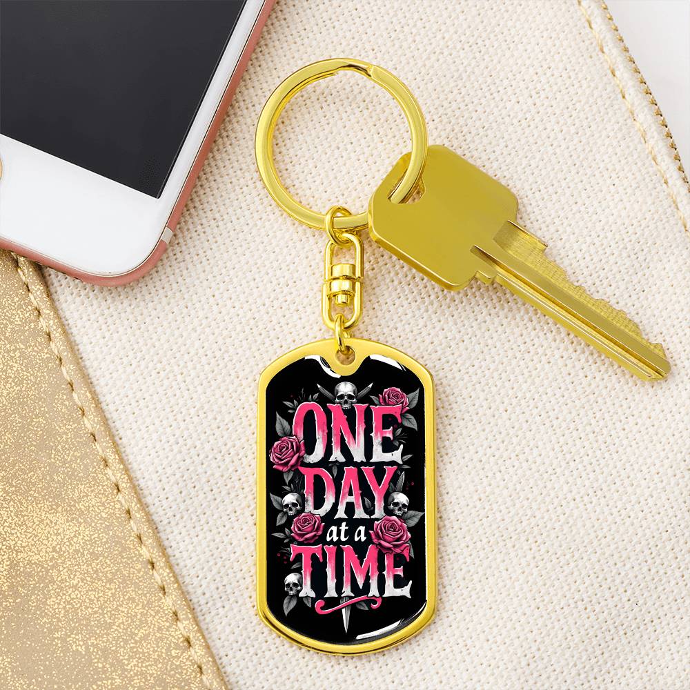 Personalized "One Day at a Time" Dog Tag Keychain | Sober Gift for Recovery Milestones