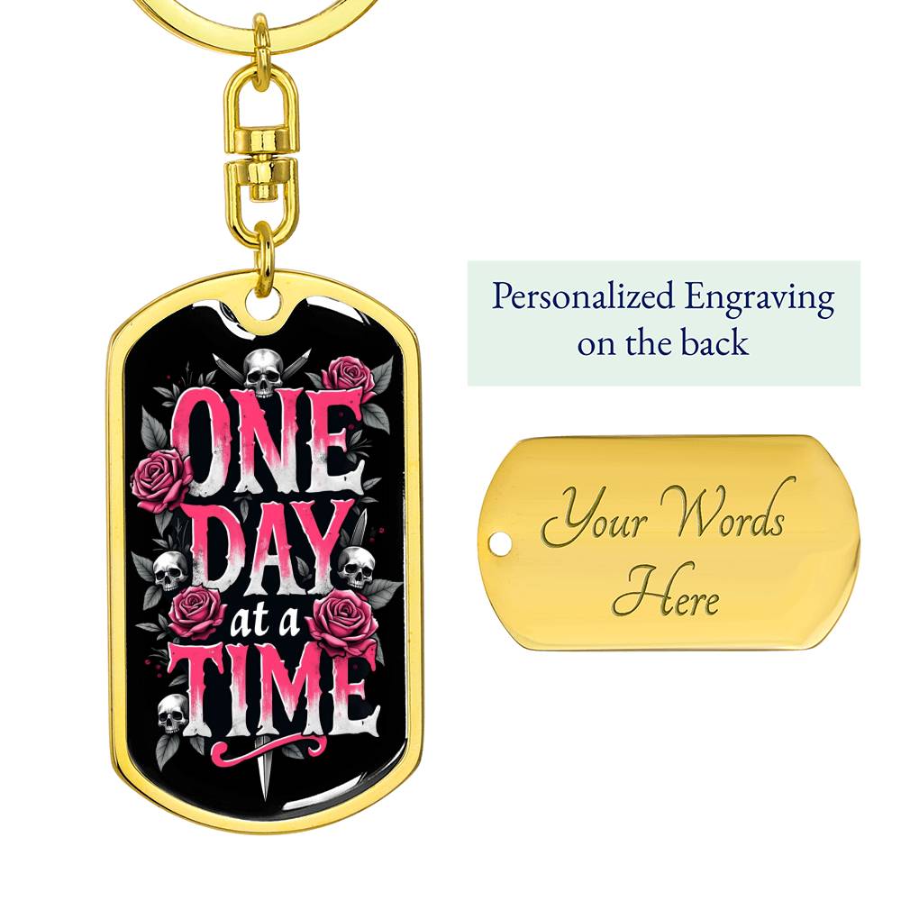 Personalized "One Day at a Time" Dog Tag Keychain | Sober Gift for Recovery Milestones