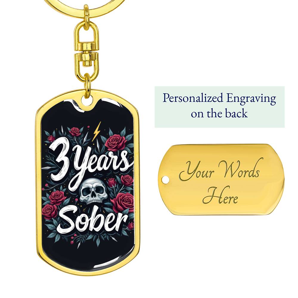 3 Year Sober Dog Tag Keychain - Personalized Sobriety Milestone Gift