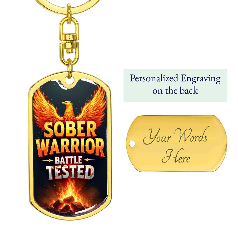 Sober Warrior Phoenix Rising Keychain - Personalized Sobriety Gift