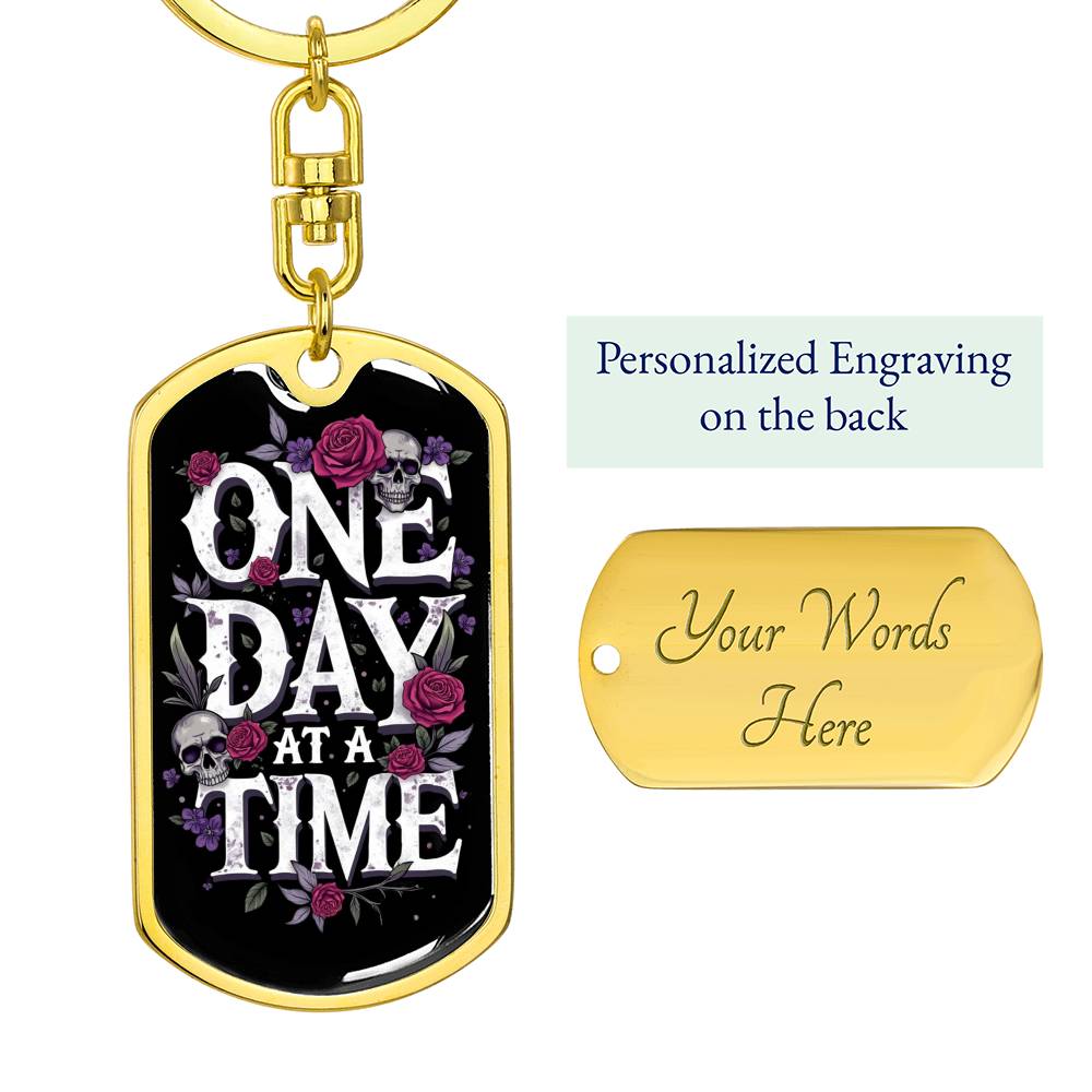 Personalized One Day at a Time Dog Tag Keychain | Sober Gift for Recovery Milestones