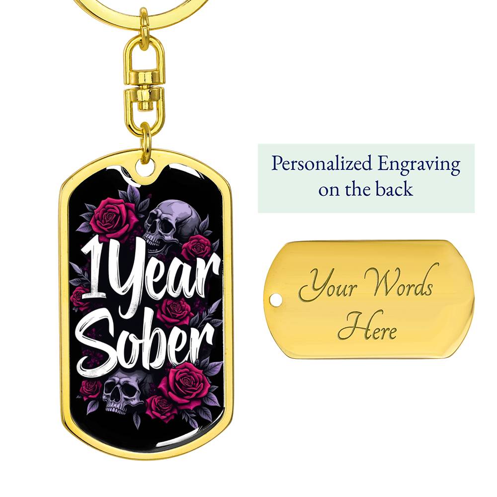 Personalized 1 Year Sober Dog Tag Keychain - Sobriety Milestone Gift