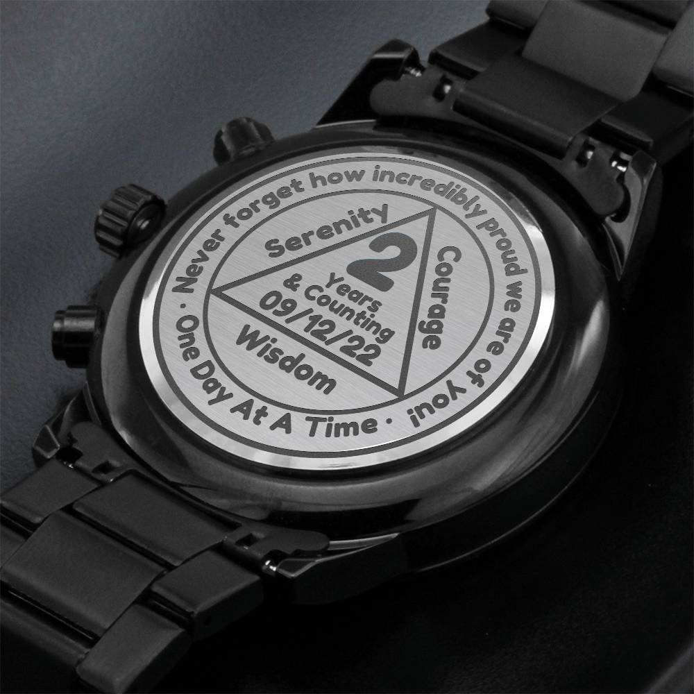 1-65 Years Sober - Gift for Man in Recovery - Sobriety Gift With Custom Date Engraved Watch