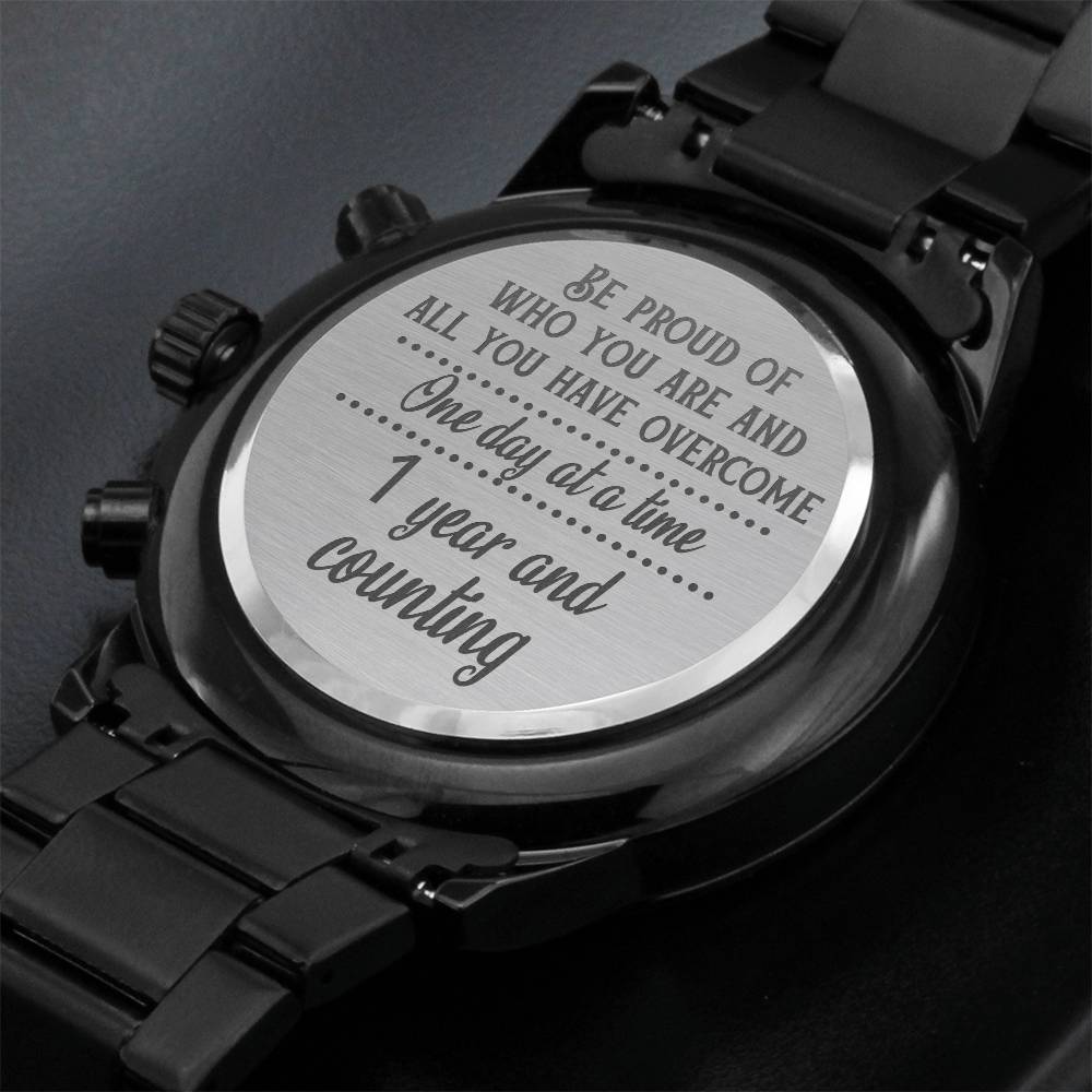 Engraved Black Sobriety Watch – Be Proud of Your Journey