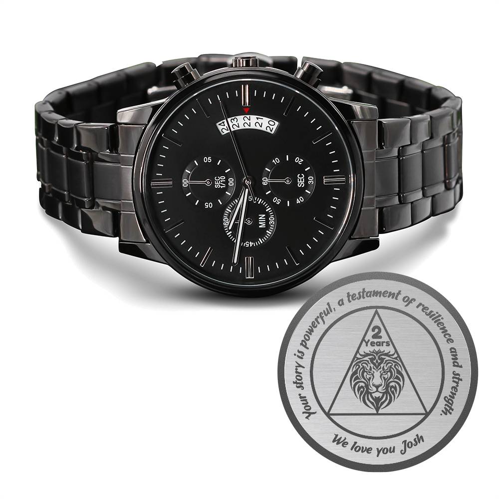 Men's Sobriety Milestone Watch – Customizable Years Sober and Message