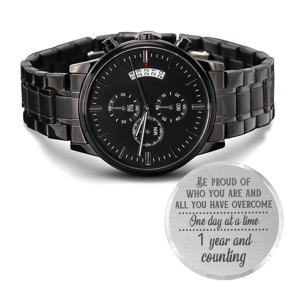 Engraved Black Sobriety Watch – Be Proud of Your Journey