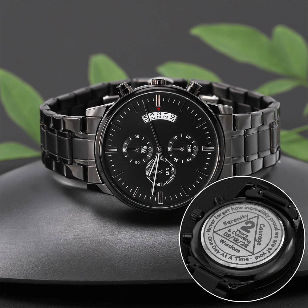 1-65 Years Sober - Gift for Man in Recovery - Sobriety Gift With Custom Date Engraved Watch