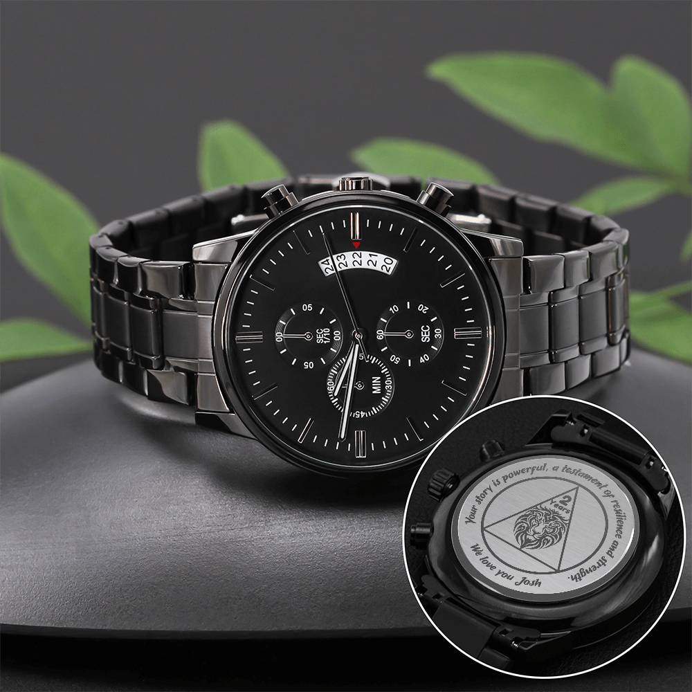 Men's Sobriety Milestone Watch – Customizable Years Sober and Message