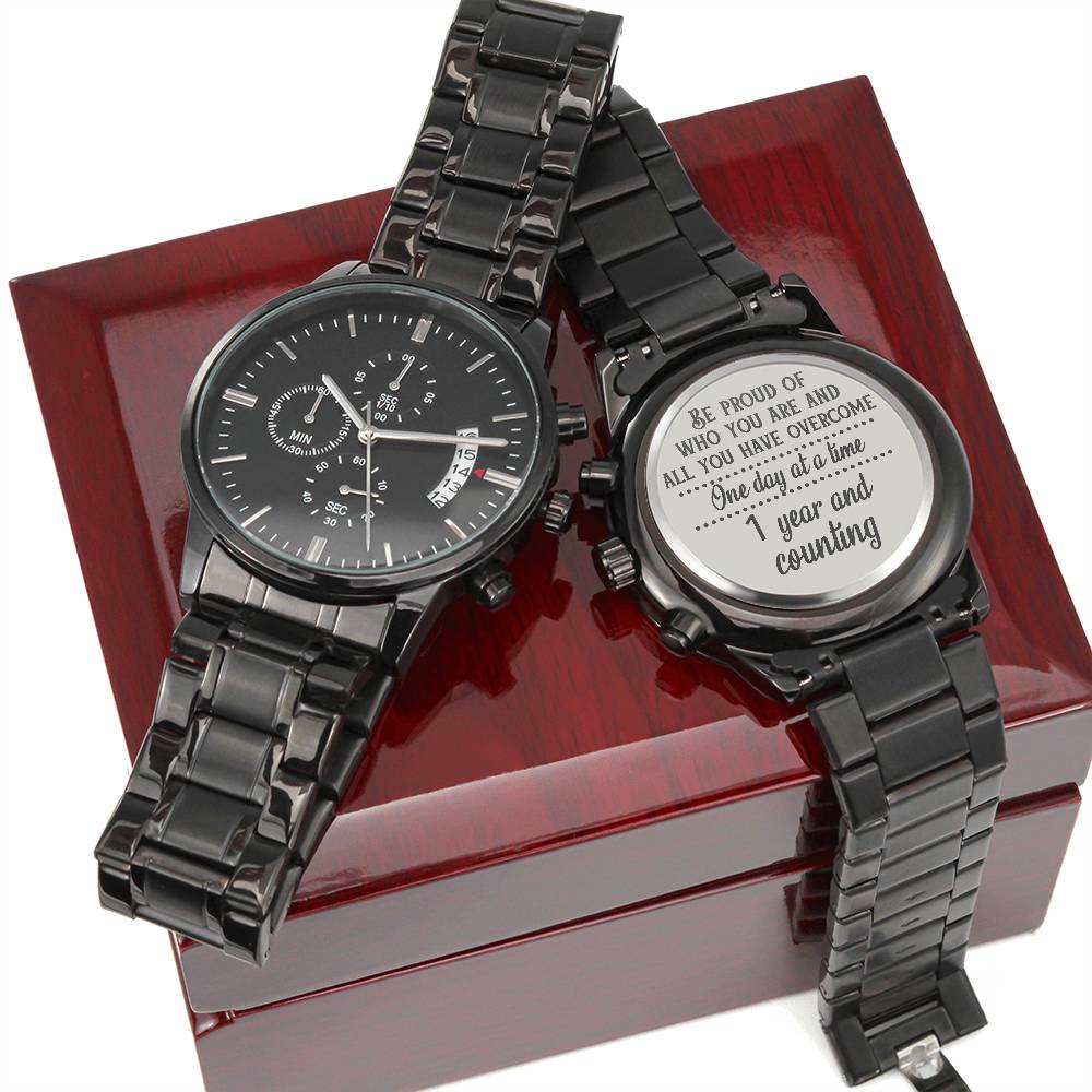 Engraved Black Sobriety Watch – Be Proud of Your Journey