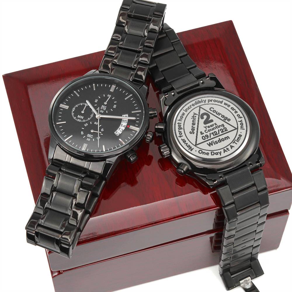 1-65 Years Sober - Gift for Man in Recovery - Sobriety Gift With Custom Date Engraved Watch