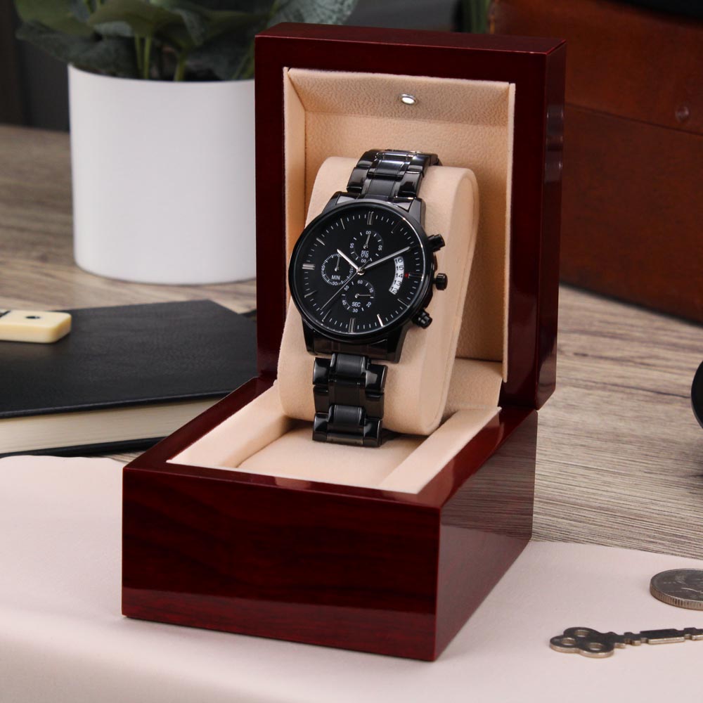 3 Years and Counting Engraved Sobriety Watch for Men | Black Chronograph Watch with Inspirational Message