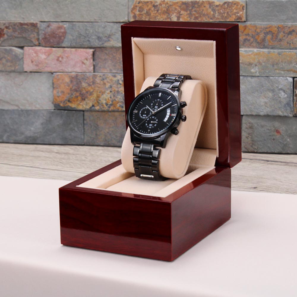 6 Years and Counting Sobriety Watch for Men | Engraved Black Chronograph with Inspiring Message