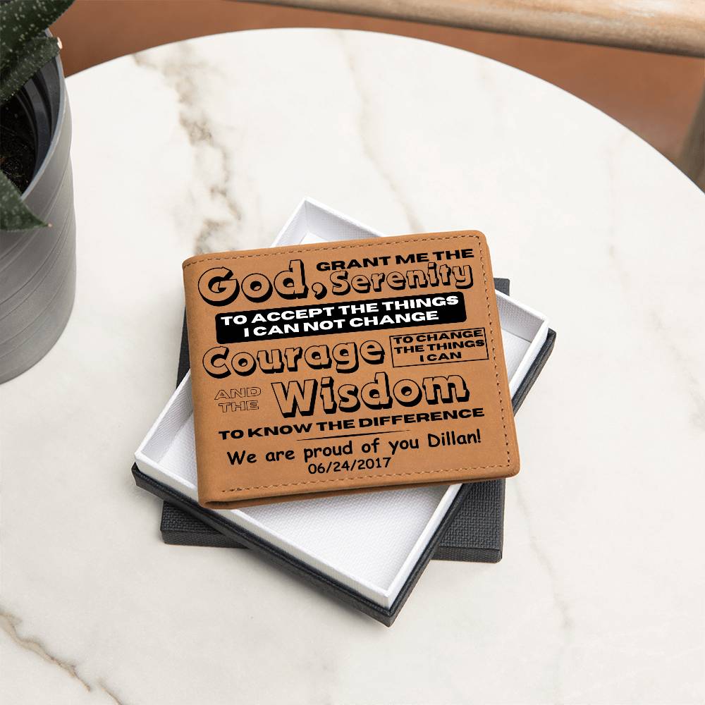 Personalized Sobriety Gift For Men - Custom message and sobriety date on Graphic Leather Wallet