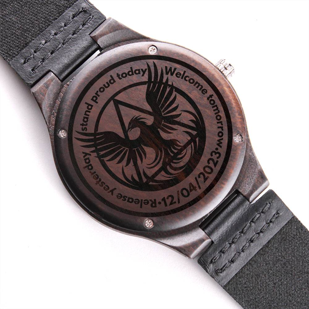 Engraved Wood Watch with Sobriety Phoenix | Rustic Gift for Milestones & Recovery