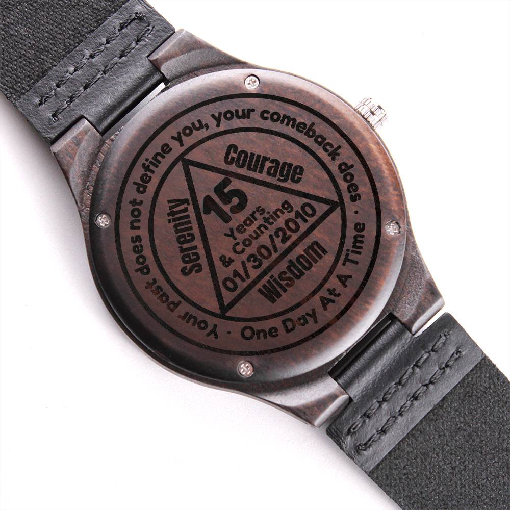 Personalized Engraved Wood Watch | Sobriety Milestone Gift for Recovery