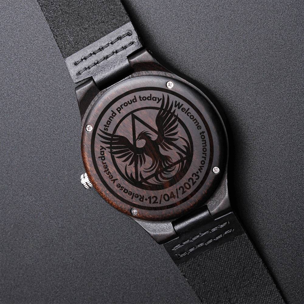 Engraved Wood Watch with Sobriety Phoenix | Rustic Gift for Milestones & Recovery