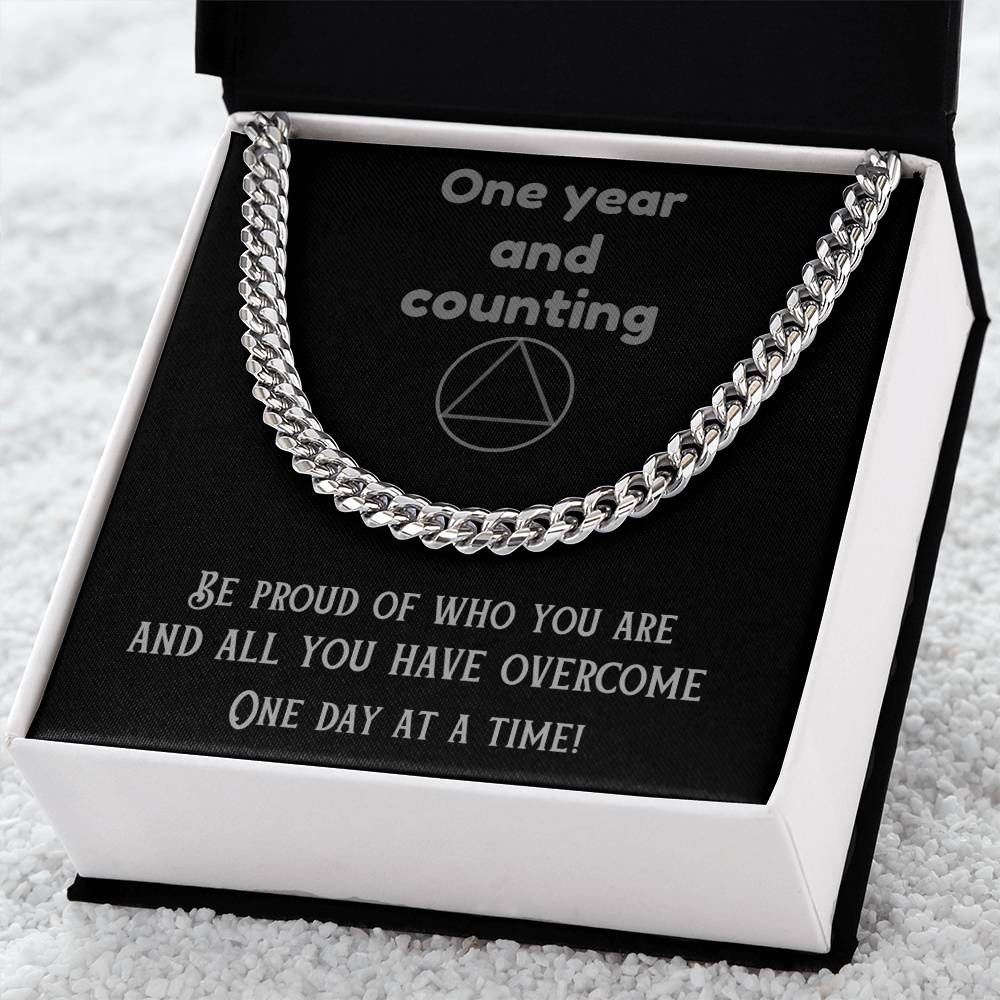 1 Year And Counting Mens Sobriety Necklace