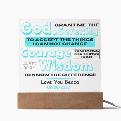 Custom Sobriety Date and Message with Serenity Prayer on LED Acrylic Plaque