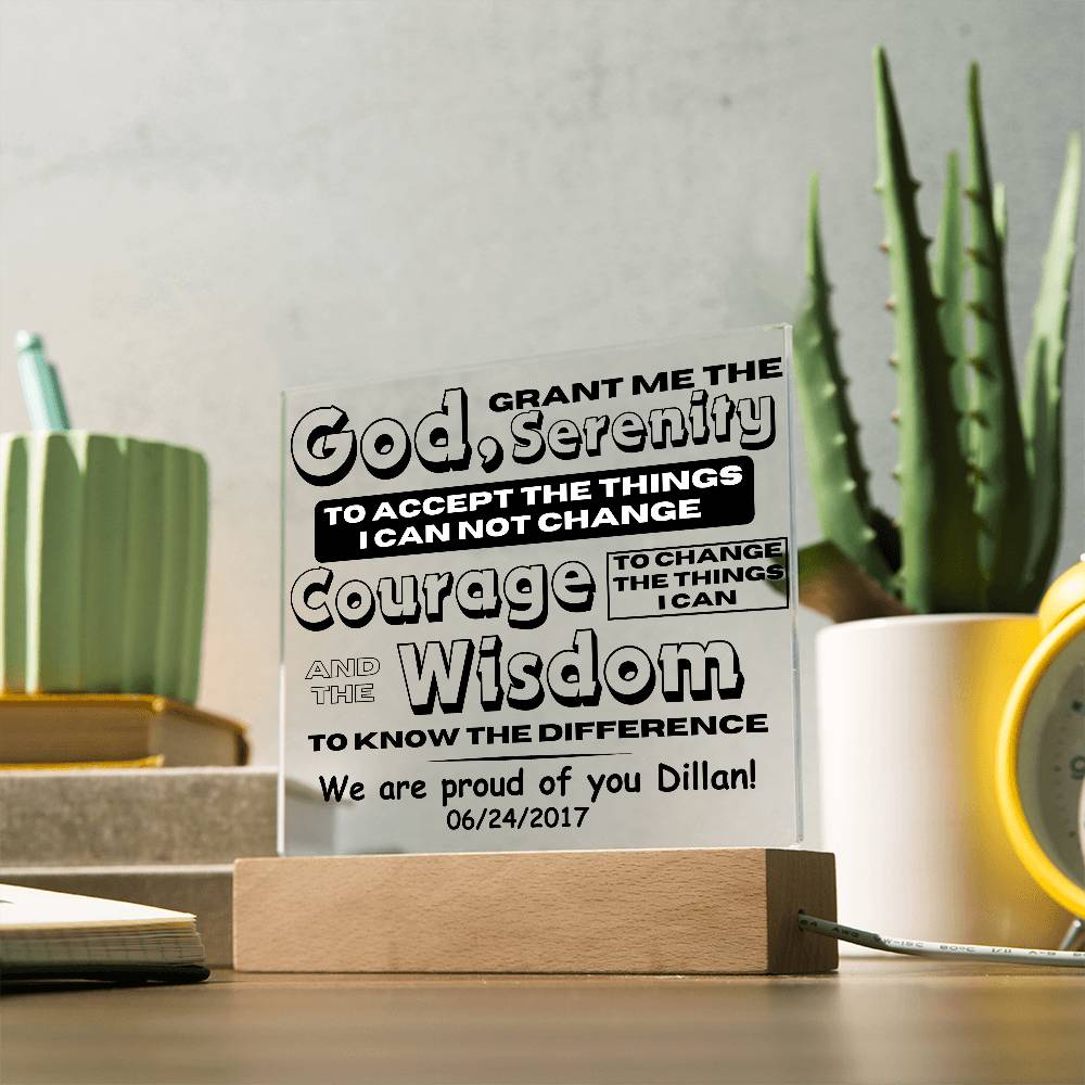 LED Serenity Prayer Plaque - Personalized Sobriety Gift For Friend in Recovery