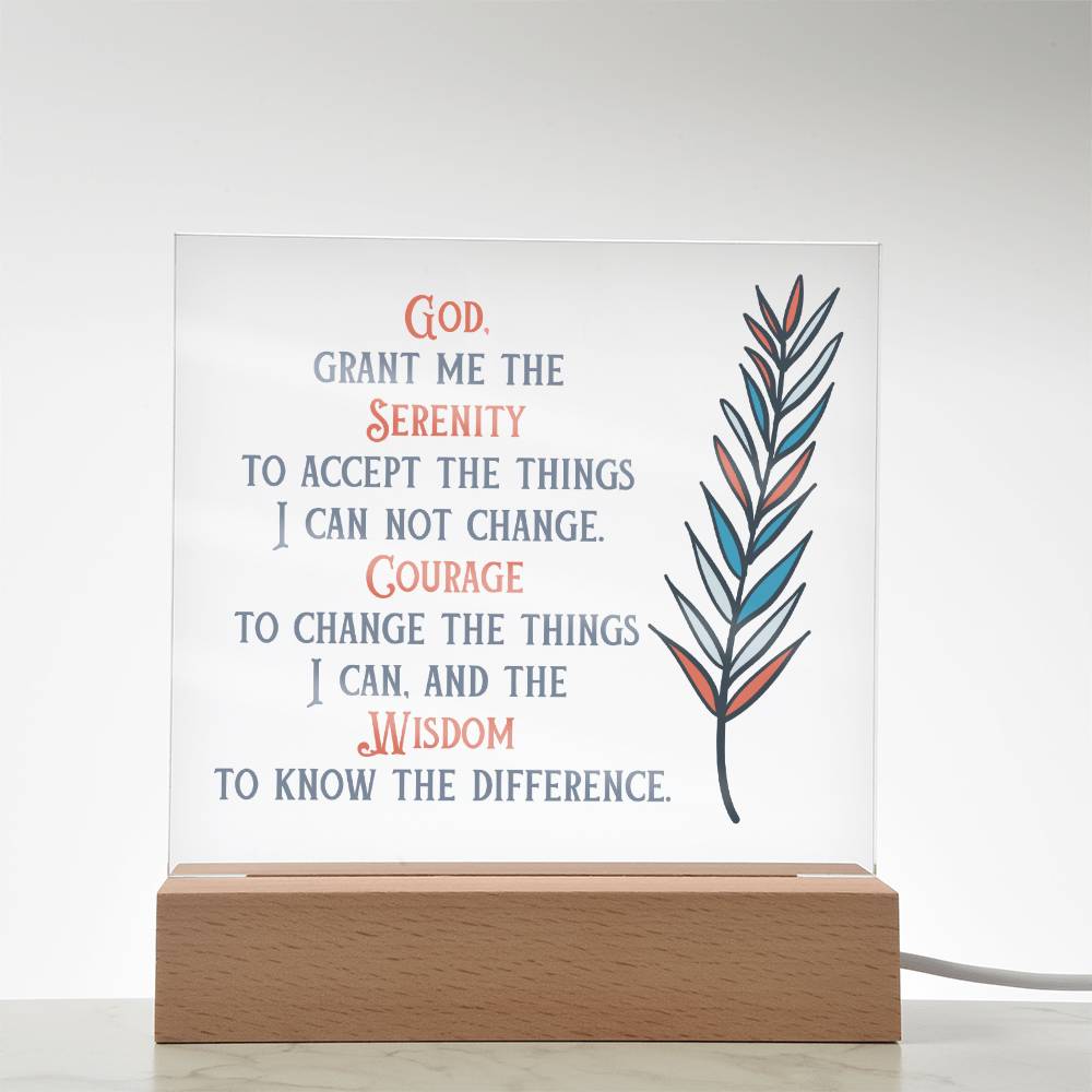 Serenity Prayer Acrylic Plaque | Upgrade to LED Base | Gift for friend in Recovery