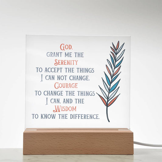 Serenity Prayer Acrylic Plaque | Upgrade to LED Base | Gift for friend in Recovery