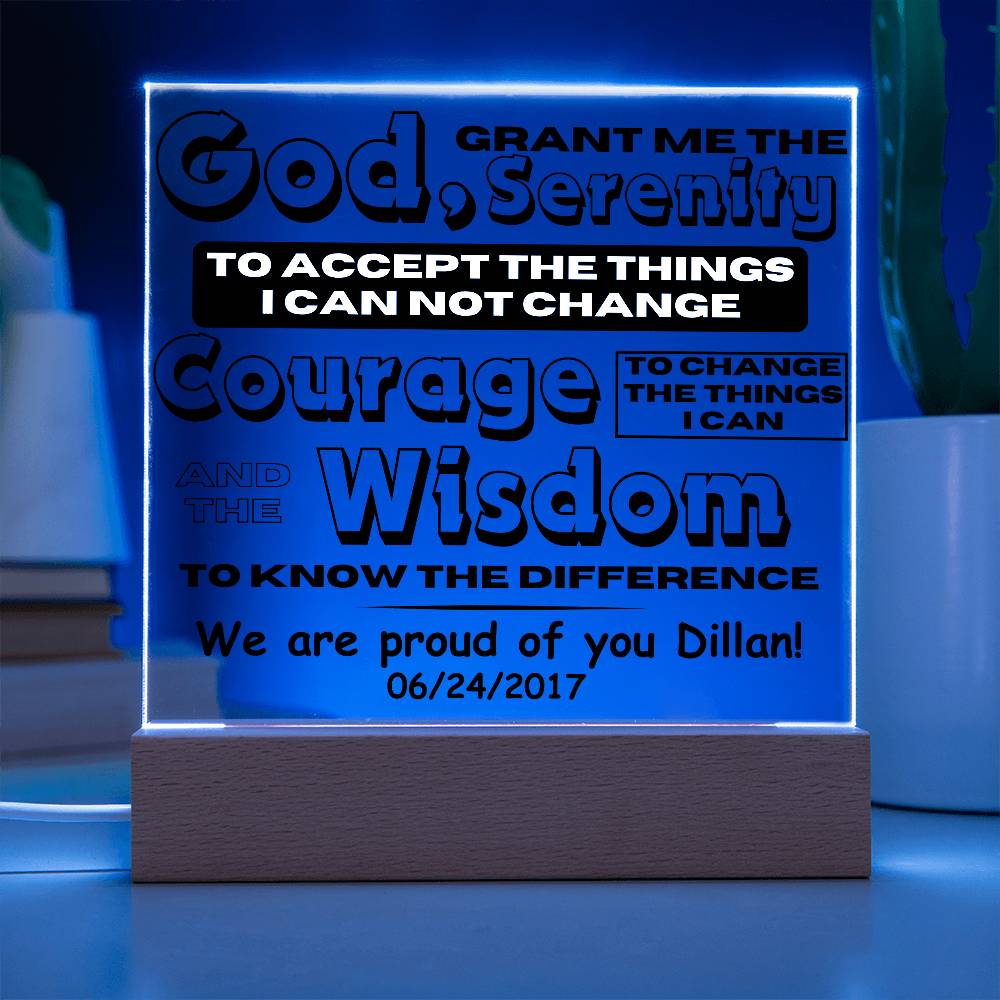 LED Serenity Prayer Plaque - Personalized Sobriety Gift For Friend in Recovery