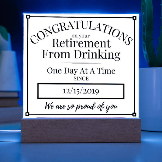 Celebrate Sobriety Retirement with a Personalized LED Acrylic Plaque