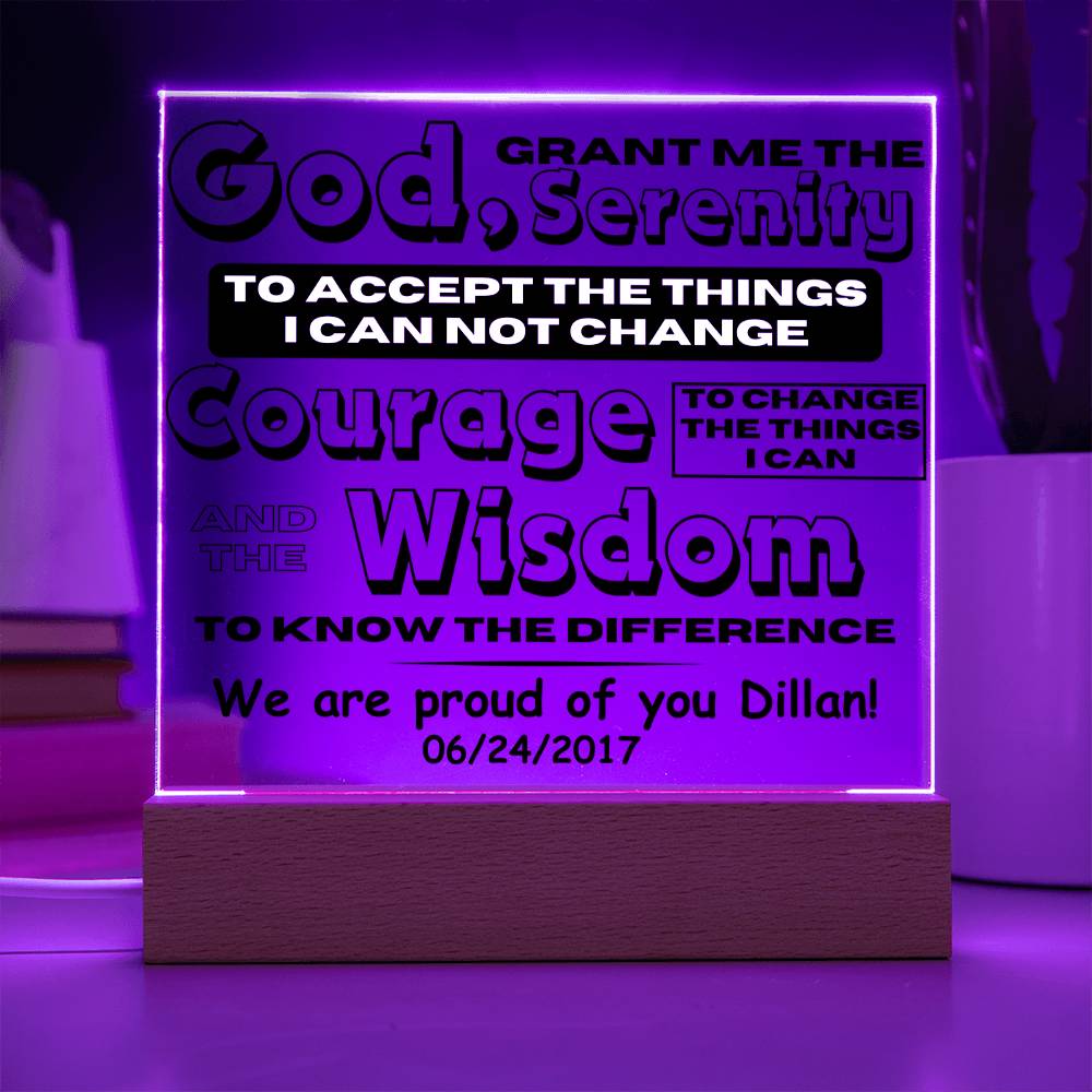 LED Serenity Prayer Plaque - Personalized Sobriety Gift For Friend in Recovery