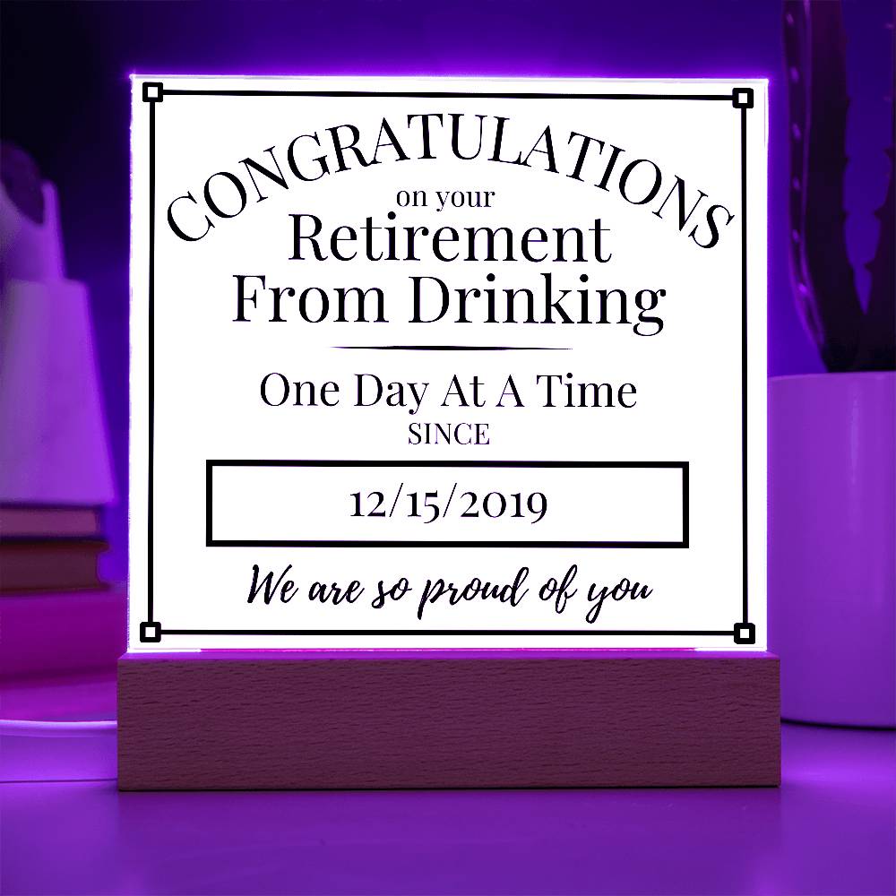 Celebrate Sobriety Retirement with a Personalized LED Acrylic Plaque