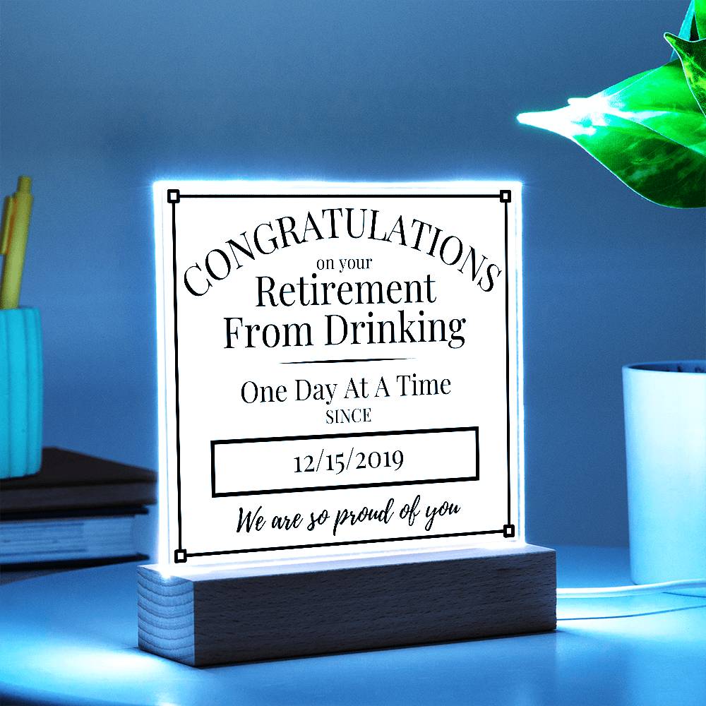 Celebrate Sobriety Retirement with a Personalized LED Acrylic Plaque