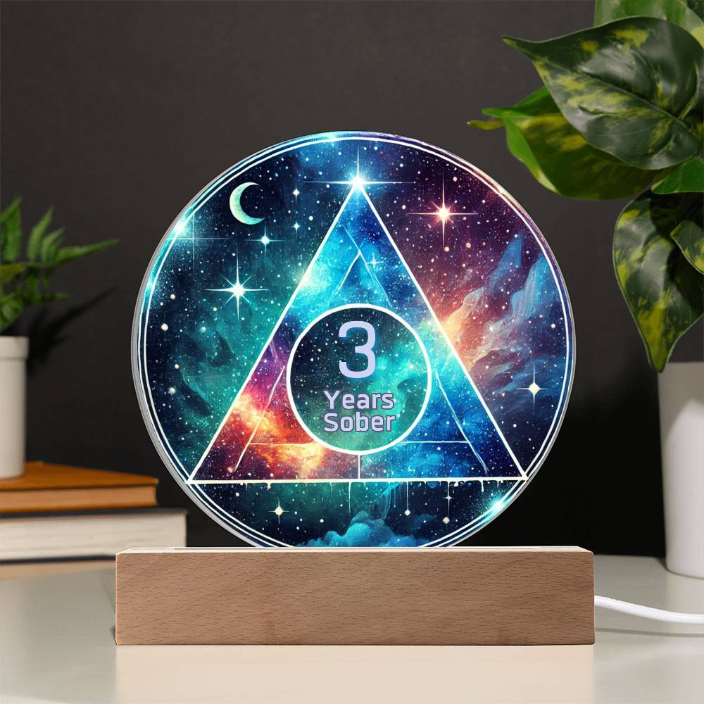 1-50 Years Sober LED Galaxy Sobriety Plaque – Celebrate Recovery | Customizable Milestone Gift