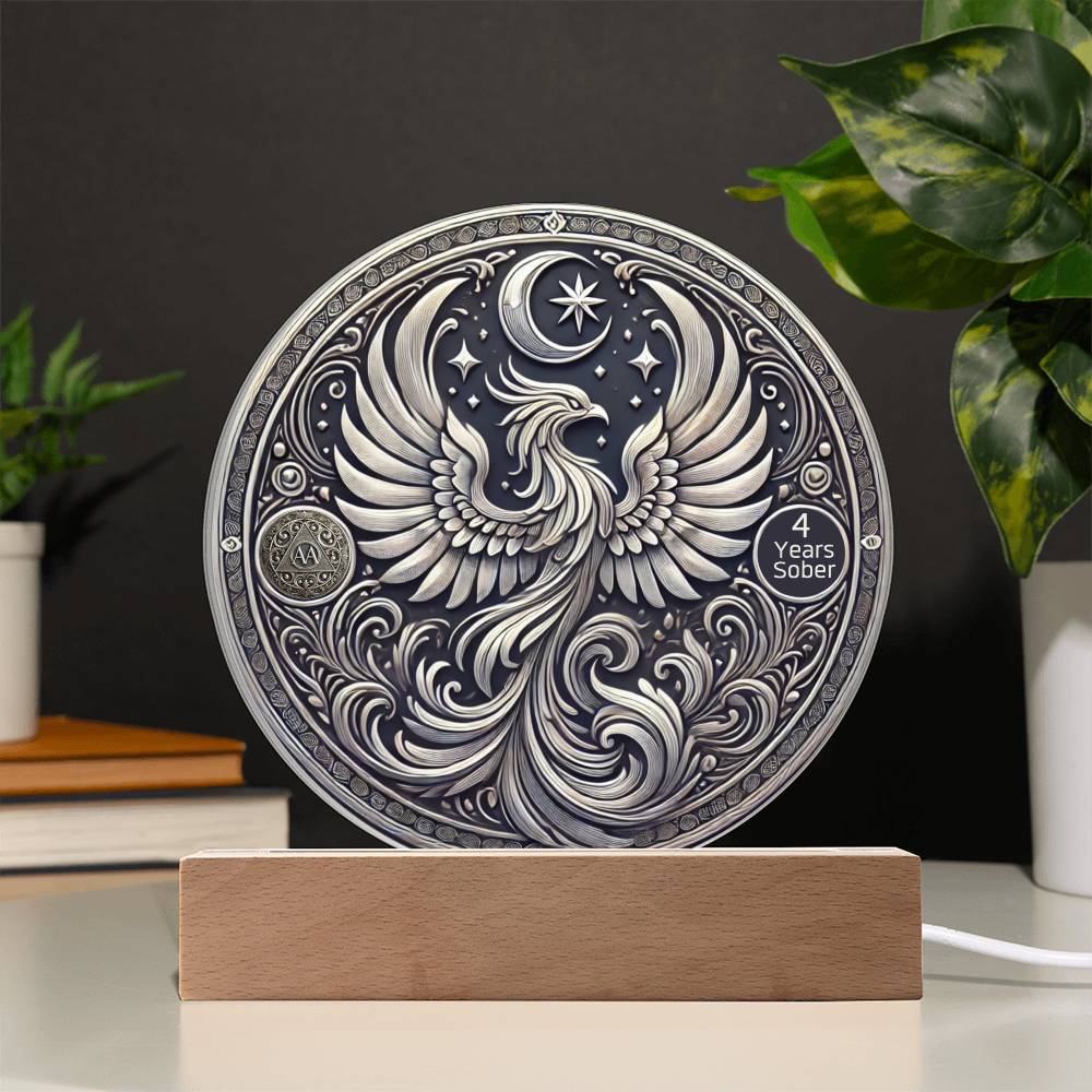 1-50 Years Sober LED Phoenix Rising Sobriety Plaque – Celebrate Strength and Renewal | Customizable Milestone Gift