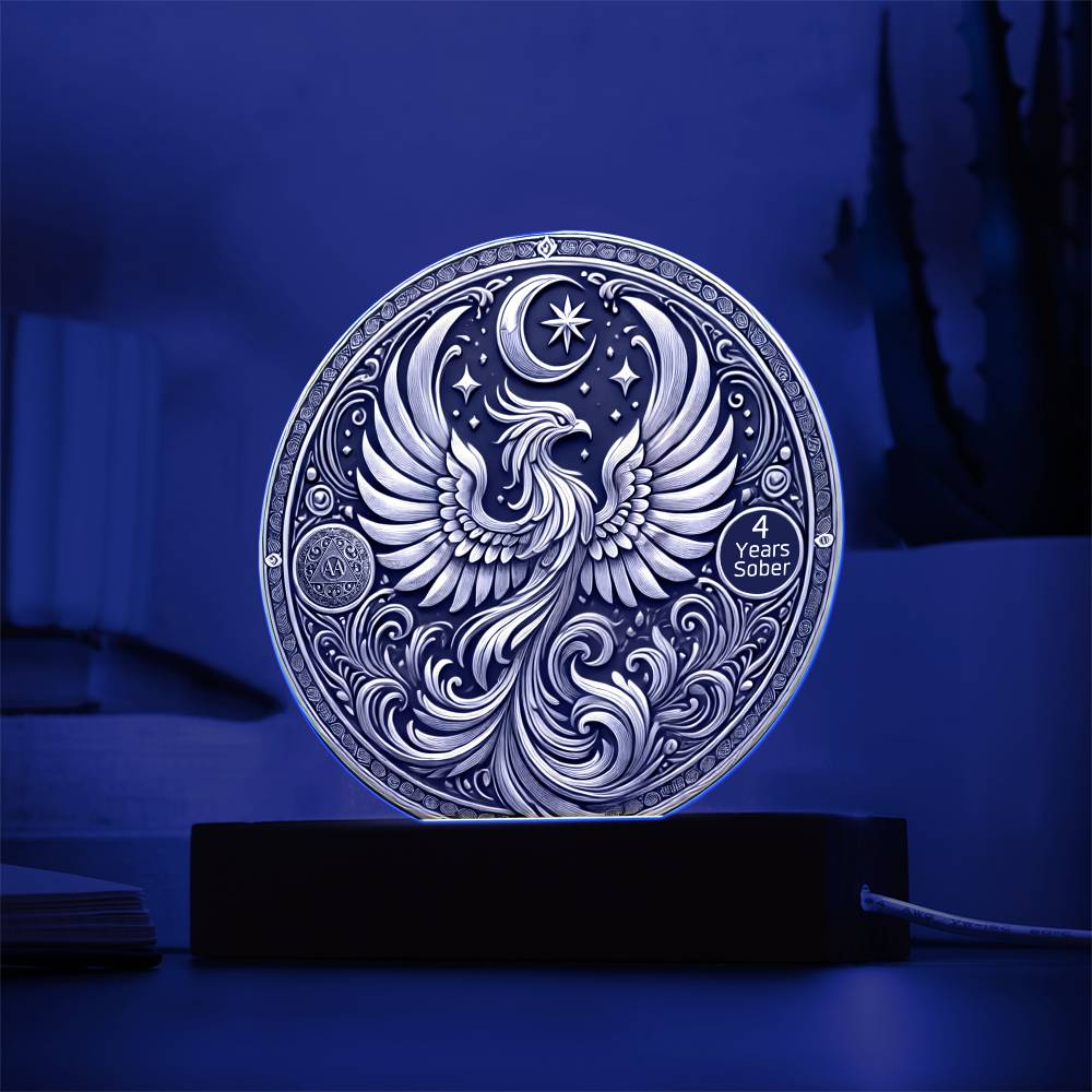 1-50 Years Sober LED Phoenix Rising Sobriety Plaque – Celebrate Strength and Renewal | Customizable Milestone Gift