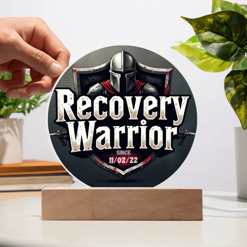 Recovery Warrior LED Circle Plaque – Customizable Sobriety Date | Illuminate Your Journey