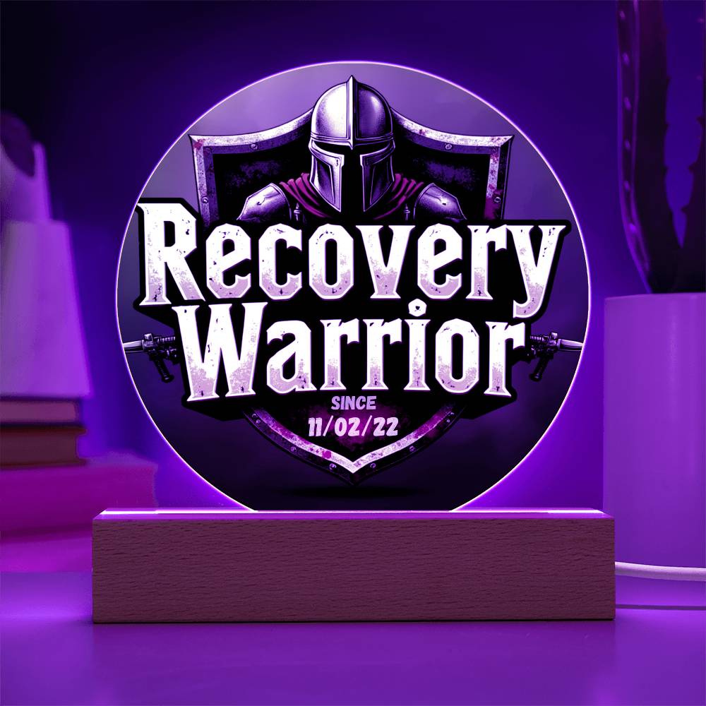 Recovery Warrior LED Circle Plaque – Customizable Sobriety Date | Illuminate Your Journey