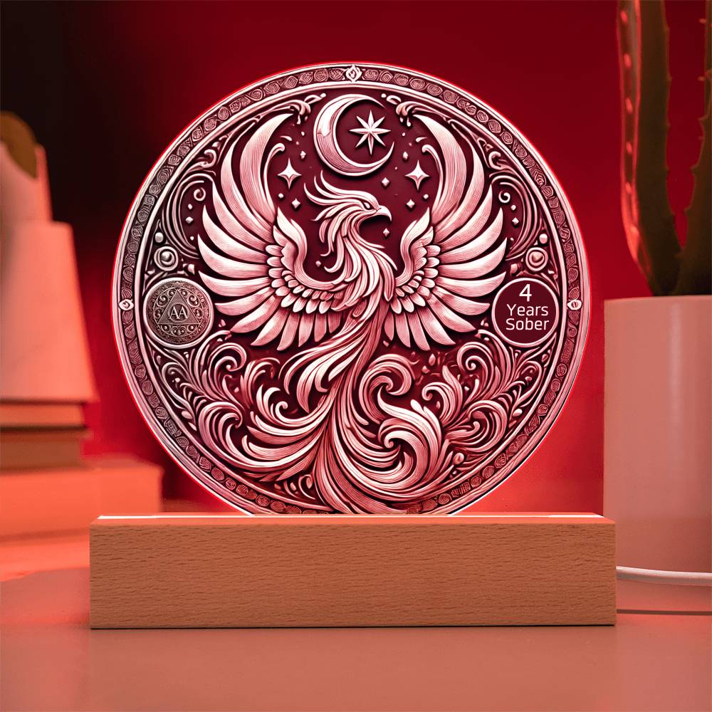 1-50 Years Sober LED Phoenix Rising Sobriety Plaque – Celebrate Strength and Renewal | Customizable Milestone Gift