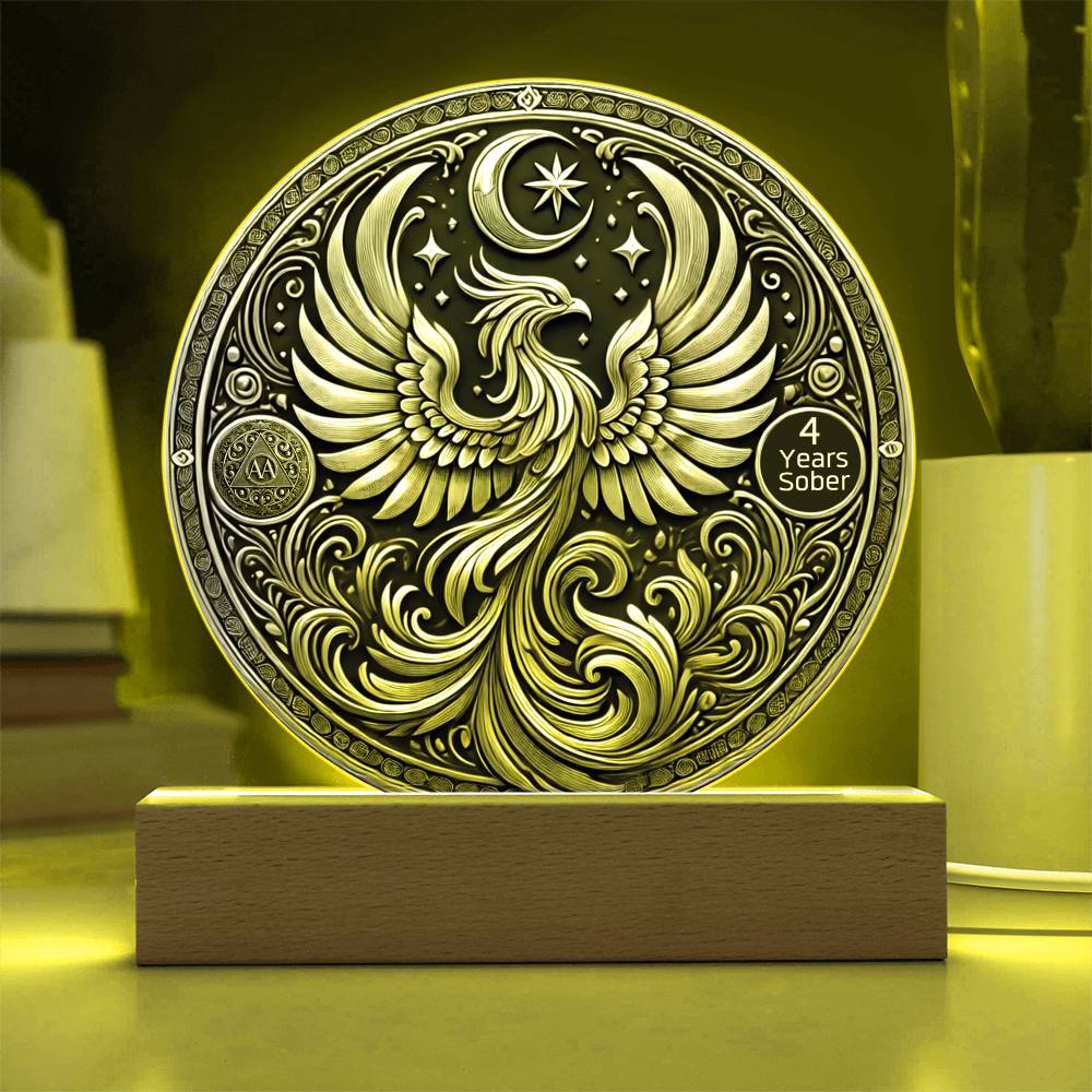 1-50 Years Sober LED Phoenix Rising Sobriety Plaque – Celebrate Strength and Renewal | Customizable Milestone Gift