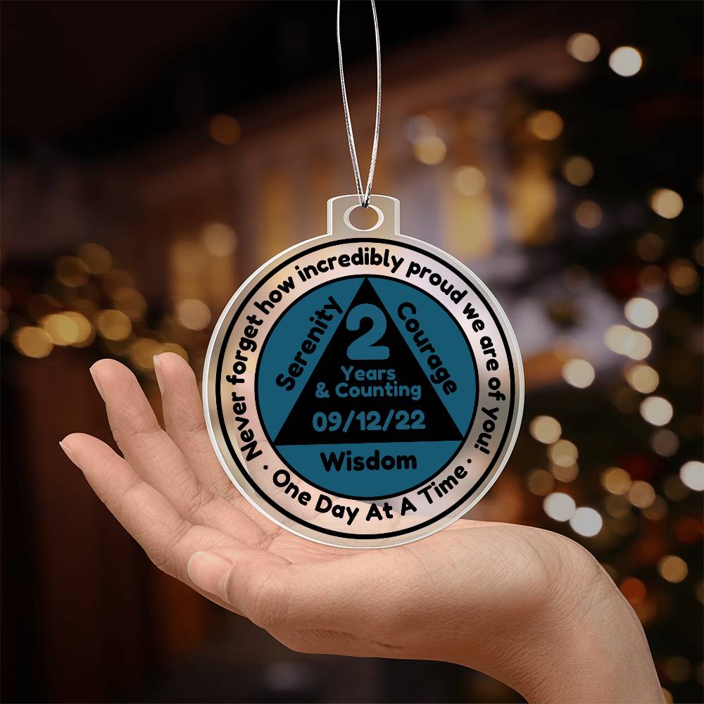 1-65 Years Sobriety Date Ornament - Celebrating Recovery One Day At A Time