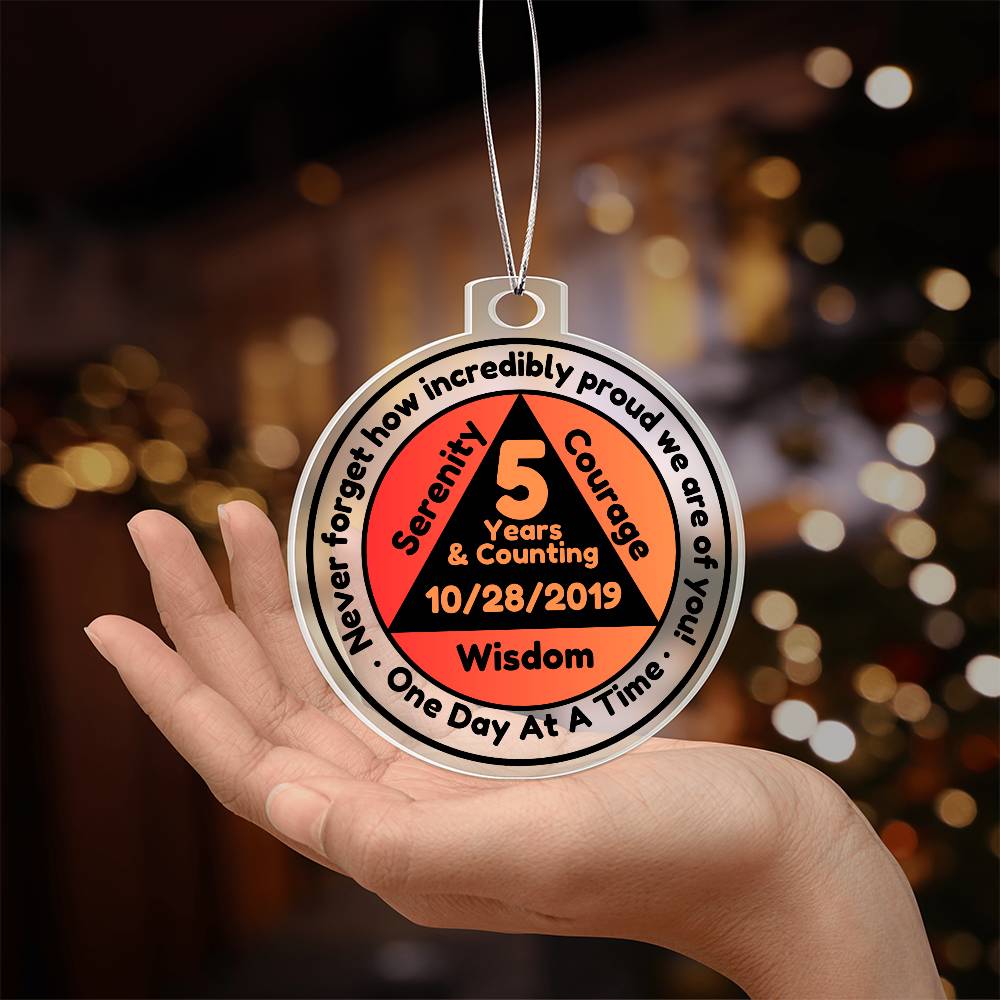 Custom Sobriety Date Ornament ~ One Day At A Time ~ Sober Birthday Gift